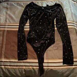 Wild Fable Black Velvet Starry Bodysuit Small